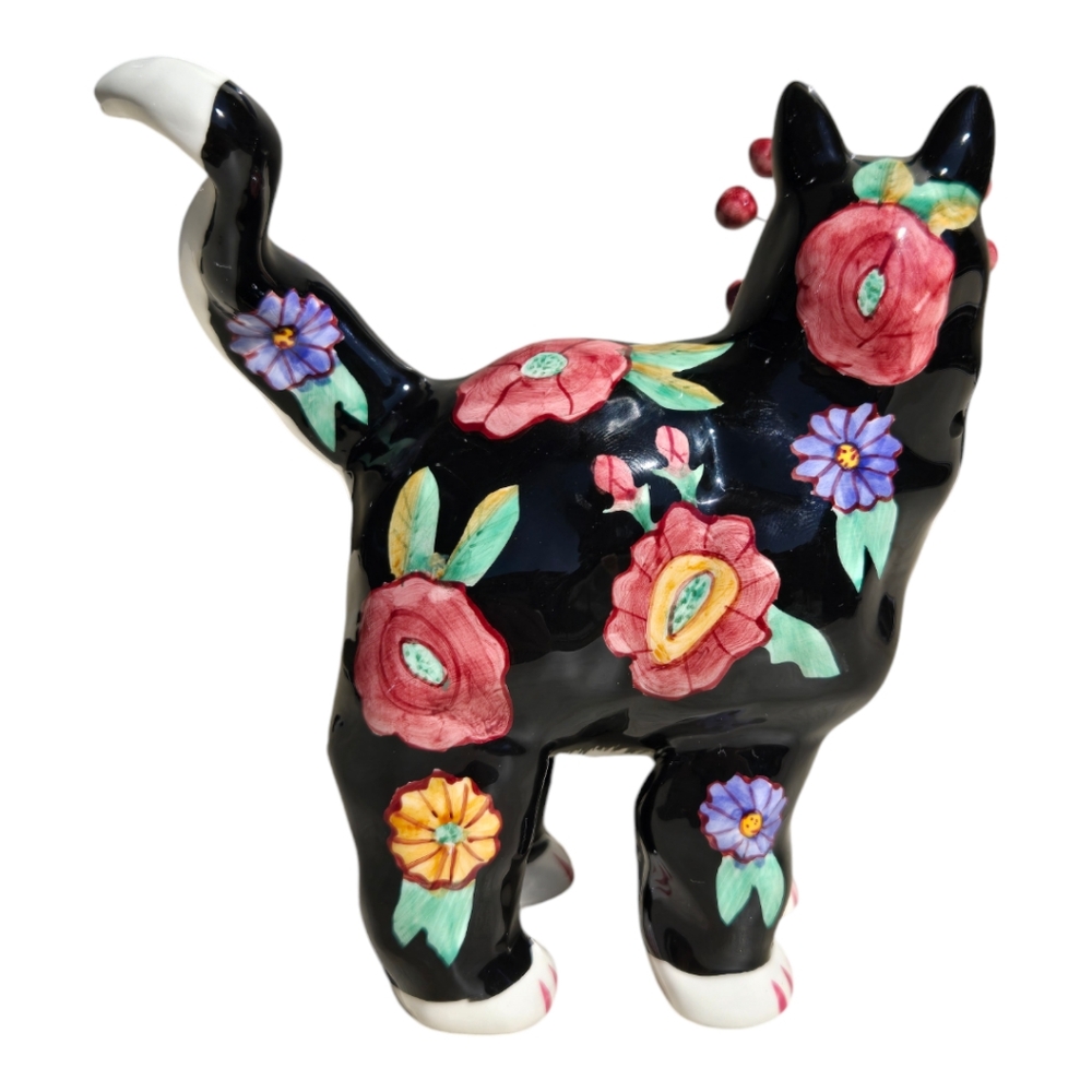 Amy Lacombe Hand‎ Painted Ceramic Cat Annaco Figurine Floral #24801 - Picture 3 of 5